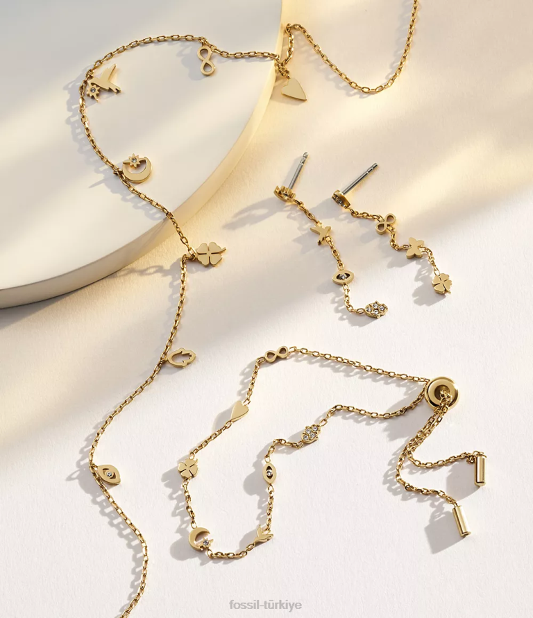 Fossil 6J041304 altın sutton simgeler paslanmaz çelik damla küpeler takı kadınlar