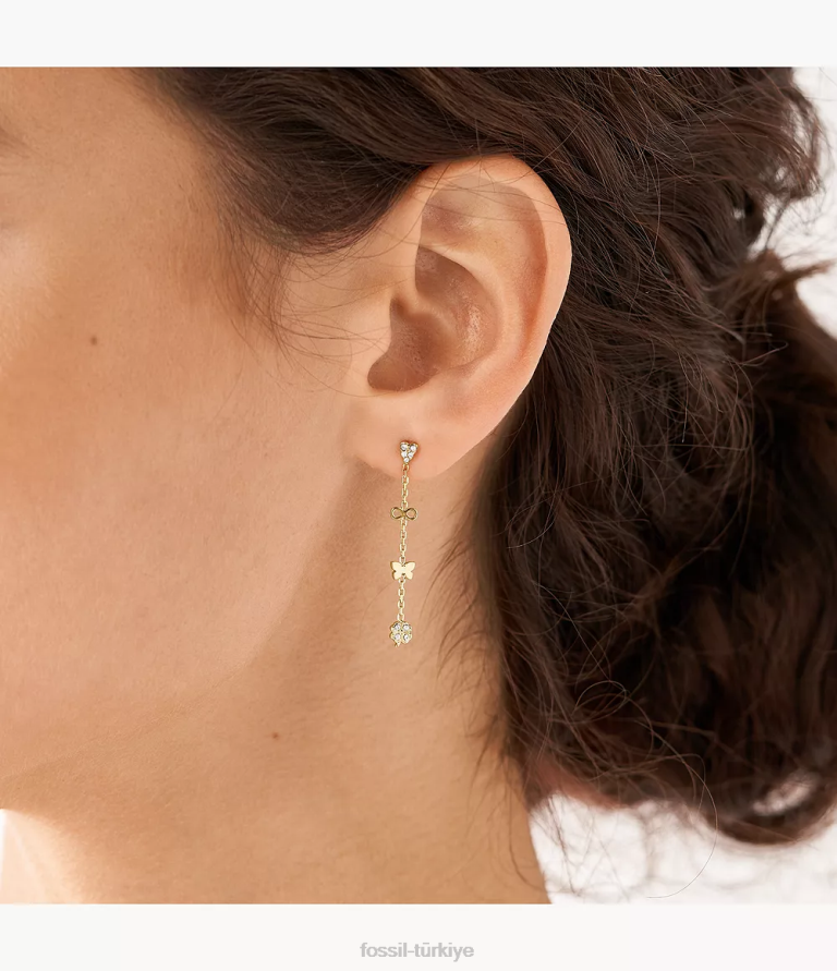 Fossil 6J041304 altın sutton simgeler paslanmaz çelik damla küpeler takı kadınlar