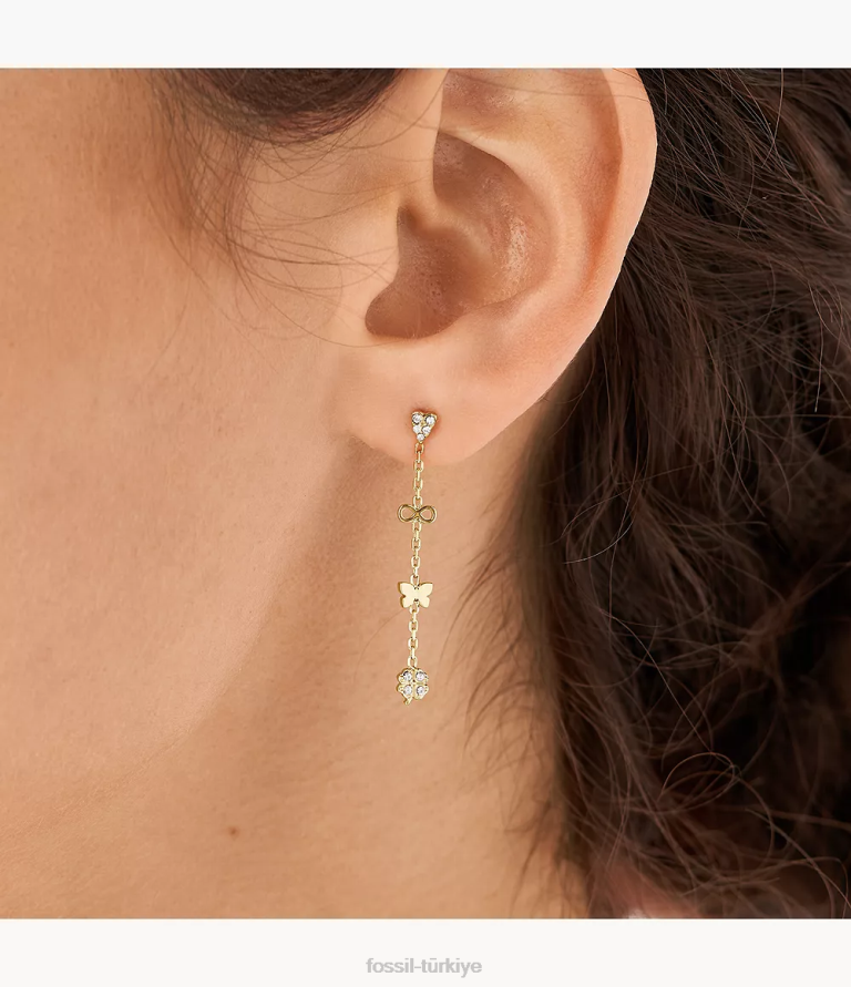 Fossil 6J041304 altın sutton simgeler paslanmaz çelik damla küpeler takı kadınlar