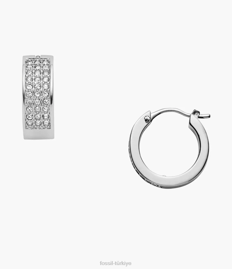 Fossil 6J041152 gümüş ton pavï»paslanmaz çelik huggie halkaları takı kadınlar