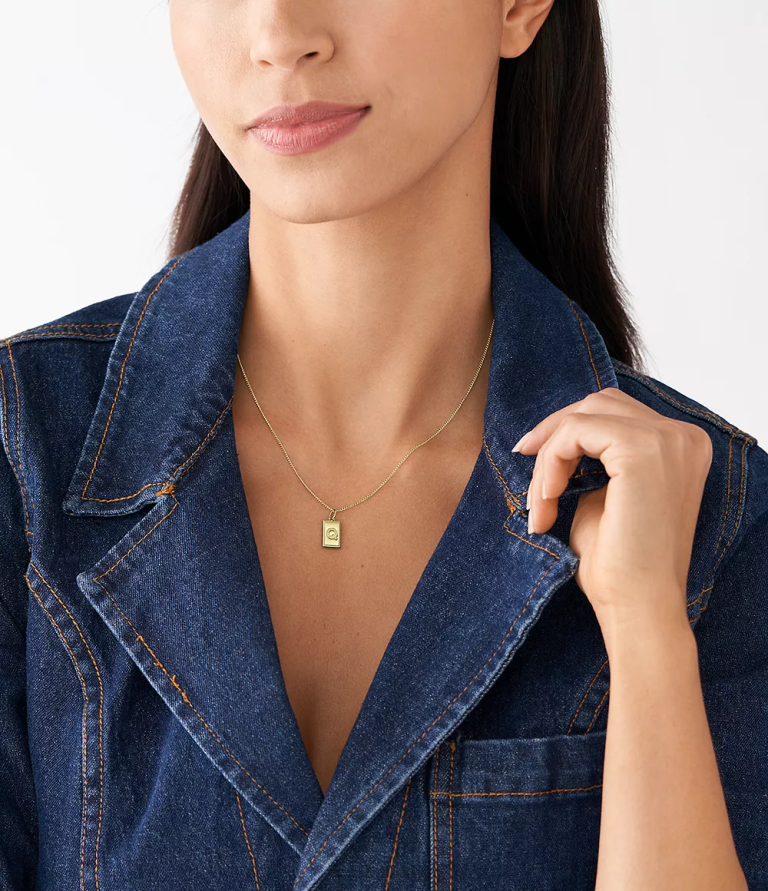 Fossil 6J041307 altın tonu ah çok büyüleyici paslanmaz çelik ilk cazibesi takı kadınlar