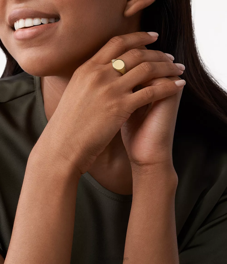 Fossil 6J041094 altın tonu sadie vintage katlanmış paslanmaz çelik mühür yüzüğü takı kadınlar