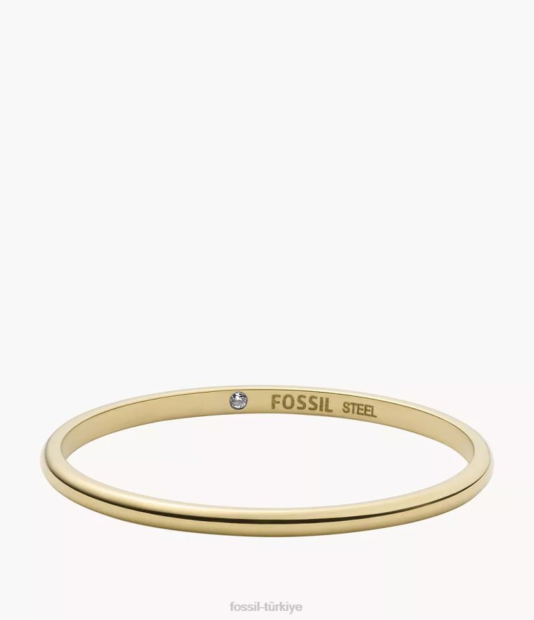 Fossil 6J041096 altın tonu tamamı yığılmış paslanmaz çelik bant halkası takı kadınlar