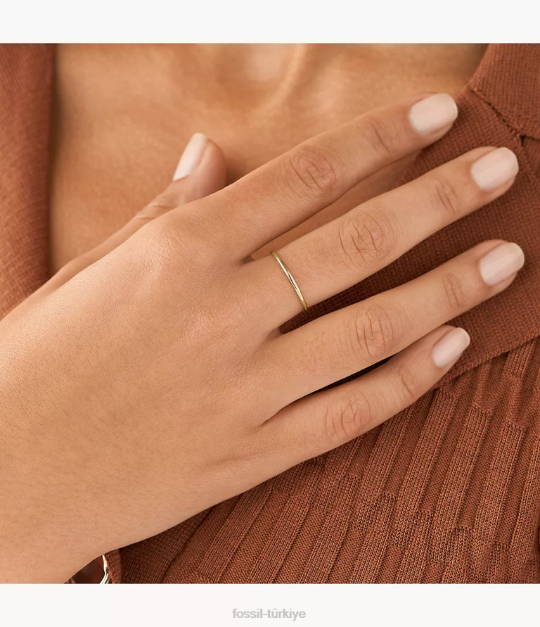 Fossil 6J041096 altın tonu tamamı yığılmış paslanmaz çelik bant halkası takı kadınlar