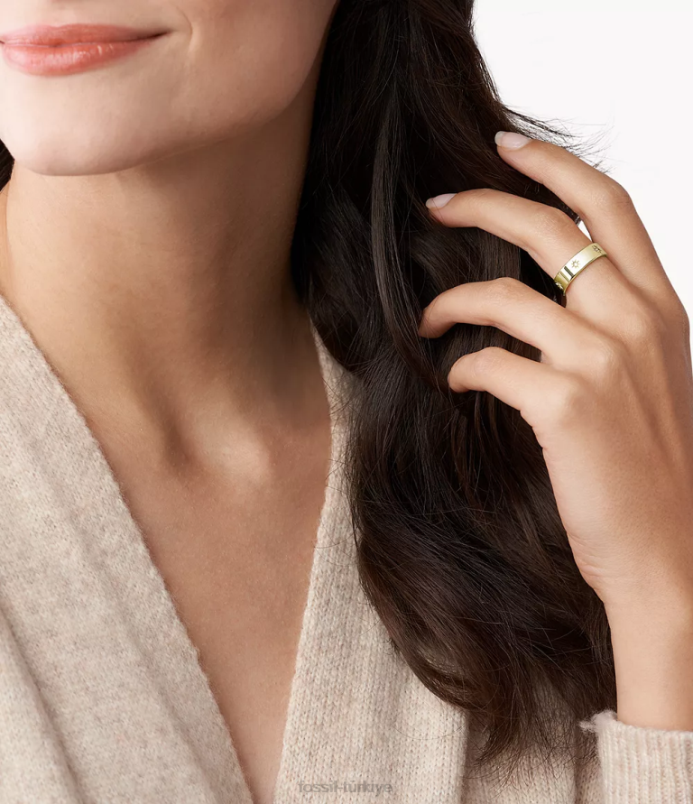 Fossil 6J041097 altın tonu sutton parlaklık parlak paslanmaz çelik bant halkası takı kadınlar