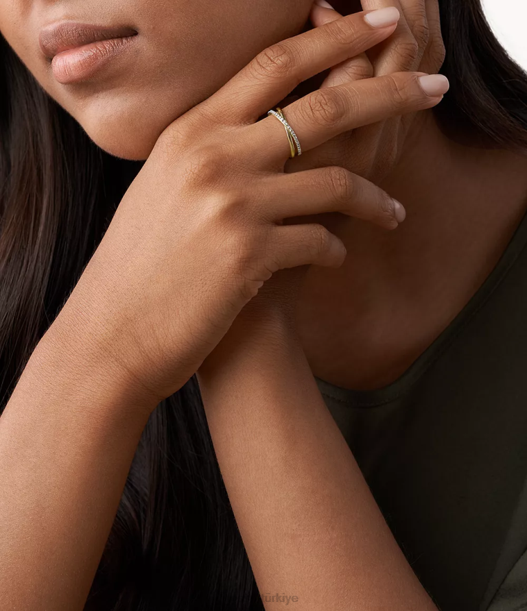 Fossil 6J041100 altın tonu sadie'nin hepsi paslanmaz çelik bant halkası yığılmış takı kadınlar