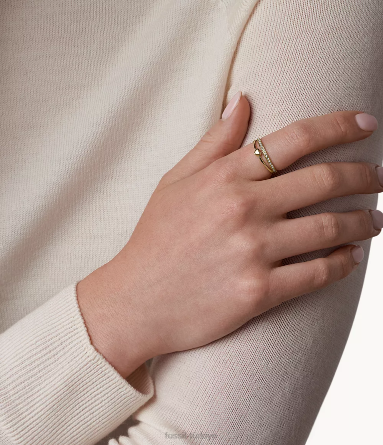 Fossil 6J041102 altın tonu sadie hepsi yığılmış paslanmaz çelik kalp bandı halkası takı kadınlar