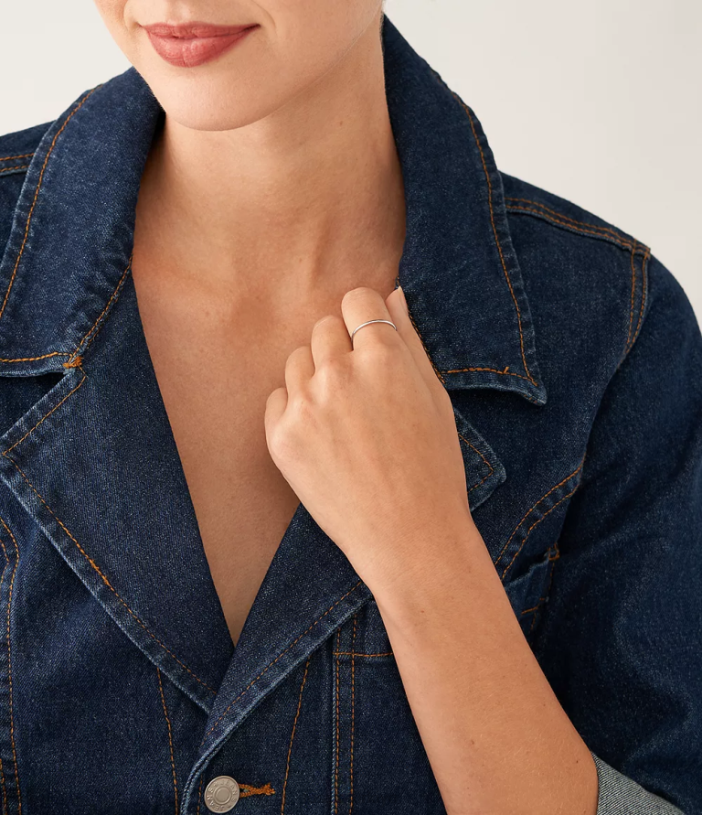 Fossil 6J041104 gümüş ton tamamı yığılmış paslanmaz çelik bant halkası takı kadınlar