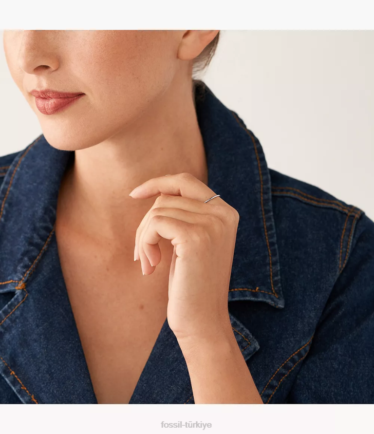 Fossil 6J041104 gümüş ton tamamı yığılmış paslanmaz çelik bant halkası takı kadınlar