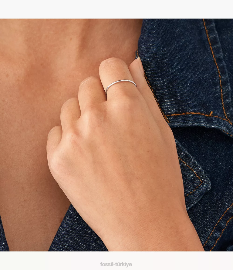 Fossil 6J041104 gümüş ton tamamı yığılmış paslanmaz çelik bant halkası takı kadınlar