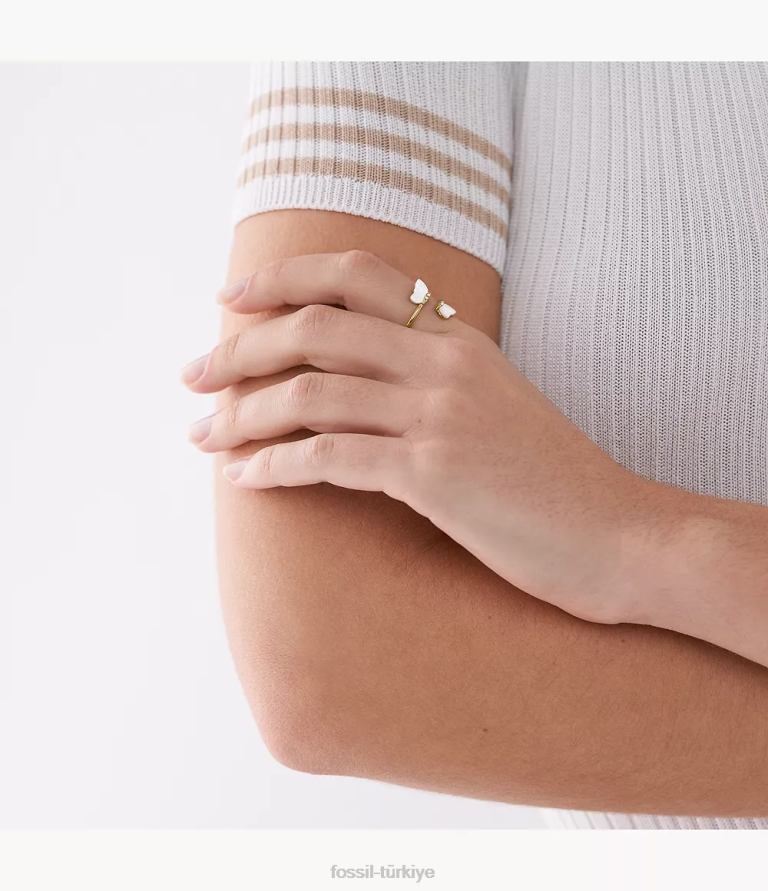 Fossil 6J041107 beyaz sedef parlak kanatlar kelebek yüzük takı kadınlar