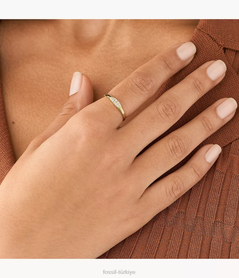 Fossil 6J041108 altın tonu tamamı yığılmış paslanmaz çelik yığın halkası takı kadınlar