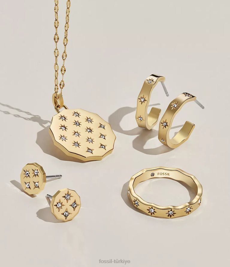 Fossil 6J041109 altın tonu sadie fistolu kenar paslanmaz çelik halka takı kadınlar
