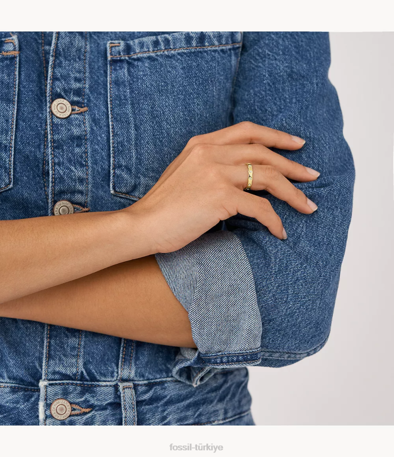 Fossil 6J041109 altın tonu sadie fistolu kenar paslanmaz çelik halka takı kadınlar