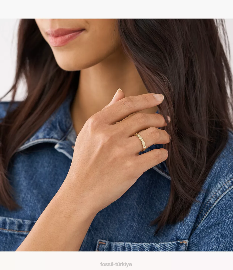 Fossil 6J041109 altın tonu sadie fistolu kenar paslanmaz çelik halka takı kadınlar