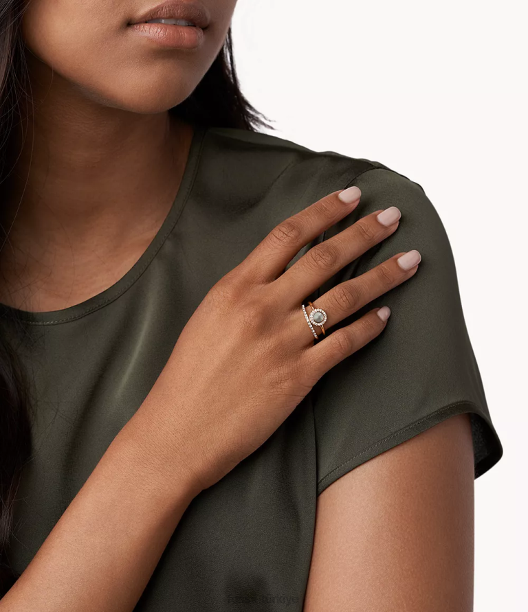 Fossil 6J041110 gri sedef ve pembe altın tonu val duo çelik halkalar takı kadınlar