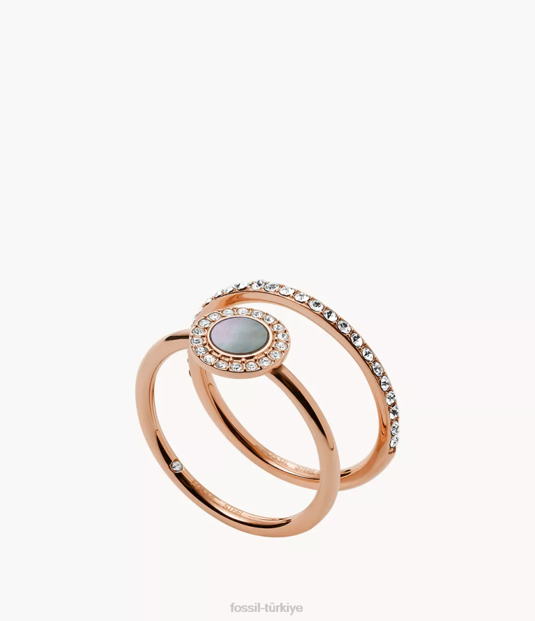Fossil 6J041110 gri sedef ve pembe altın tonu val duo çelik halkalar takı kadınlar