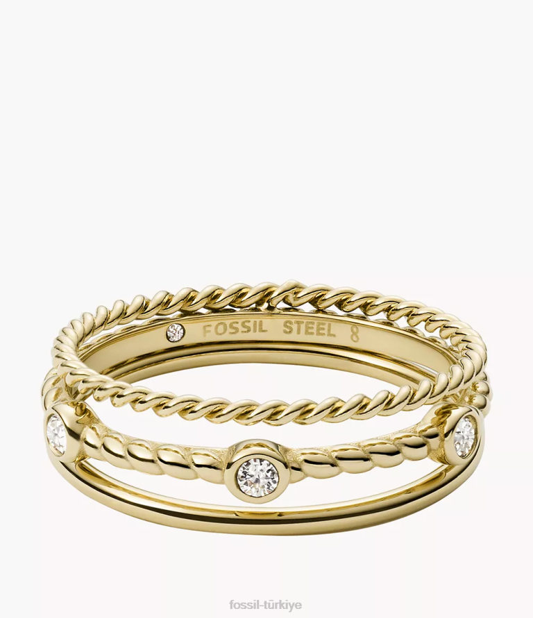 Fossil 6J041111 altın tonu val vintage miras paslanmaz çelik ön yığın halkası takı kadınlar