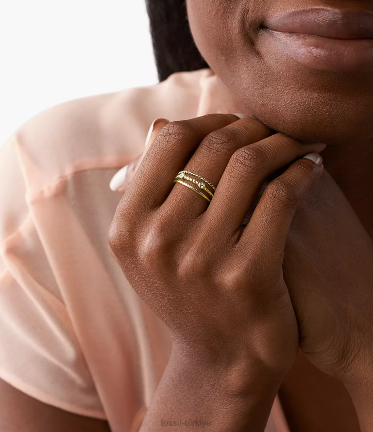 Fossil 6J041111 altın tonu val vintage miras paslanmaz çelik ön yığın halkası takı kadınlar