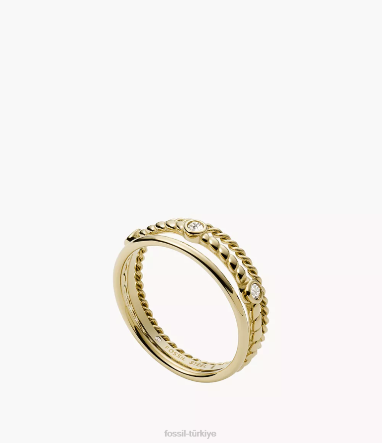 Fossil 6J041111 altın tonu val vintage miras paslanmaz çelik ön yığın halkası takı kadınlar
