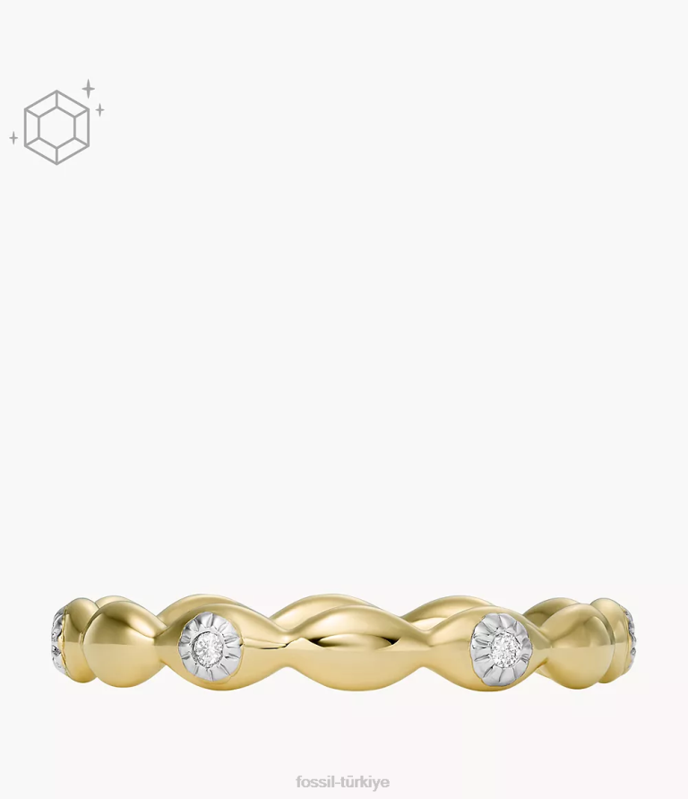 Fossil 6J041113 altın nazar 14k kaplama şeffaf laboratuvarda yetiştirilen pırlanta bant yüzük takı kadınlar