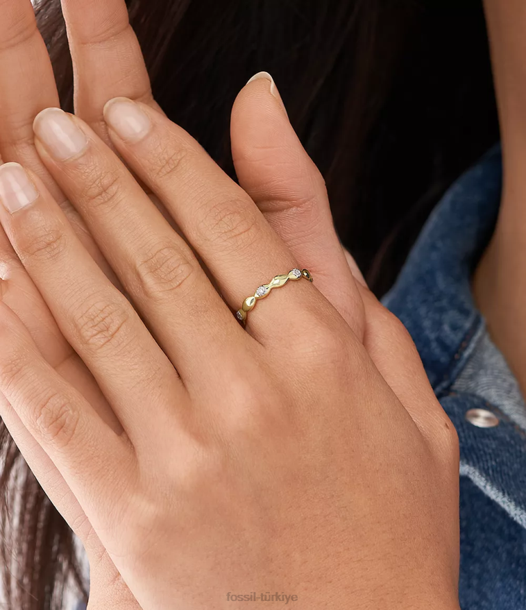 Fossil 6J041113 altın nazar 14k kaplama şeffaf laboratuvarda yetiştirilen pırlanta bant yüzük takı kadınlar