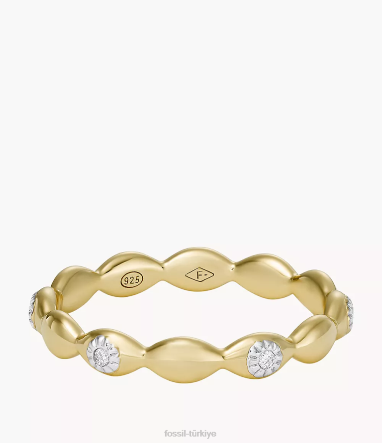 Fossil 6J041113 altın nazar 14k kaplama şeffaf laboratuvarda yetiştirilen pırlanta bant yüzük takı kadınlar