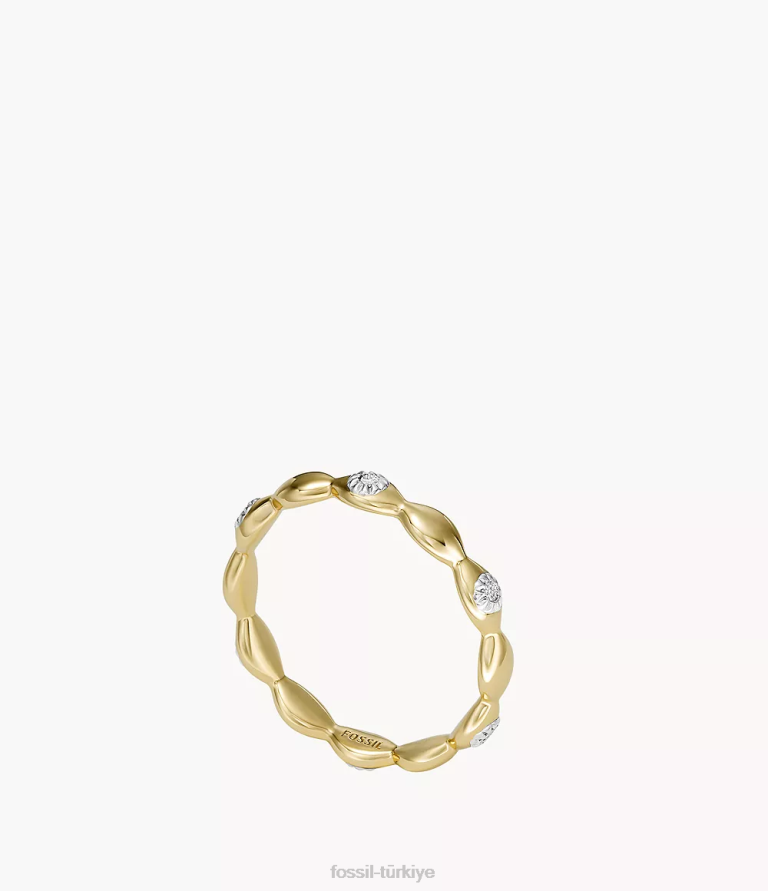 Fossil 6J041113 altın nazar 14k kaplama şeffaf laboratuvarda yetiştirilen pırlanta bant yüzük takı kadınlar
