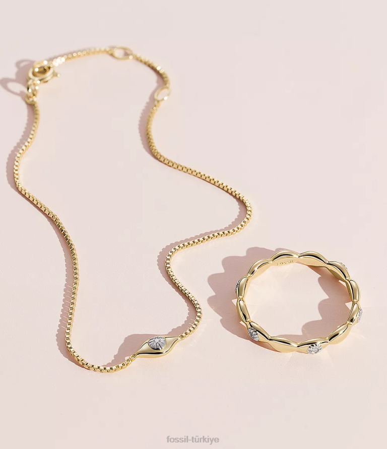 Fossil 6J041113 altın nazar 14k kaplama şeffaf laboratuvarda yetiştirilen pırlanta bant yüzük takı kadınlar