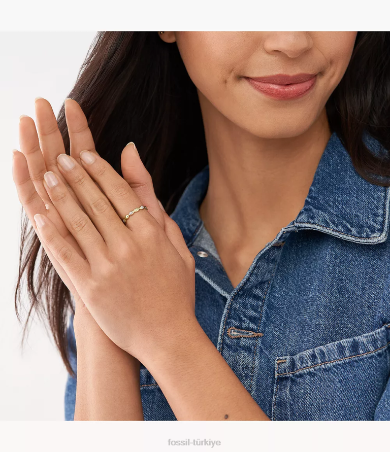 Fossil 6J041113 altın nazar 14k kaplama şeffaf laboratuvarda yetiştirilen pırlanta bant yüzük takı kadınlar