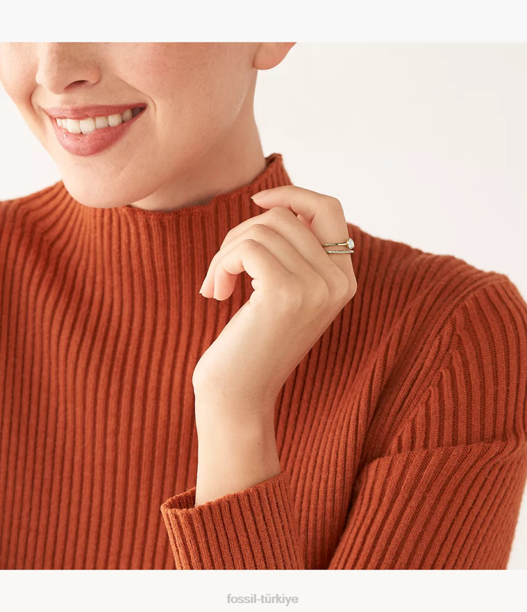 Fossil 6J041115 beyaz sedef gözyaşı ön yığın halkası takı kadınlar