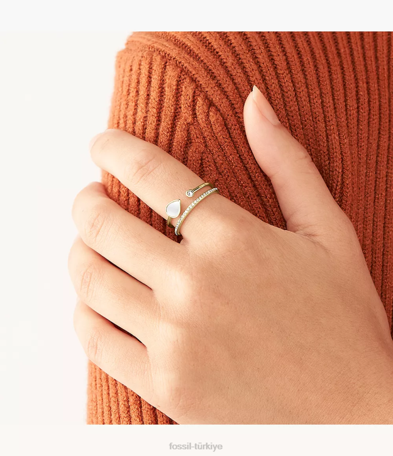 Fossil 6J041115 beyaz sedef gözyaşı ön yığın halkası takı kadınlar