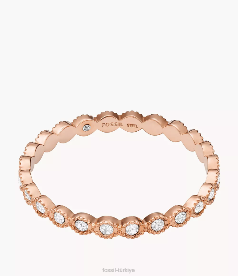 Fossil 6J041116 gül altın tonu sadie'nin hepsi paslanmaz çelik bant halkası yığılmış takı kadınlar