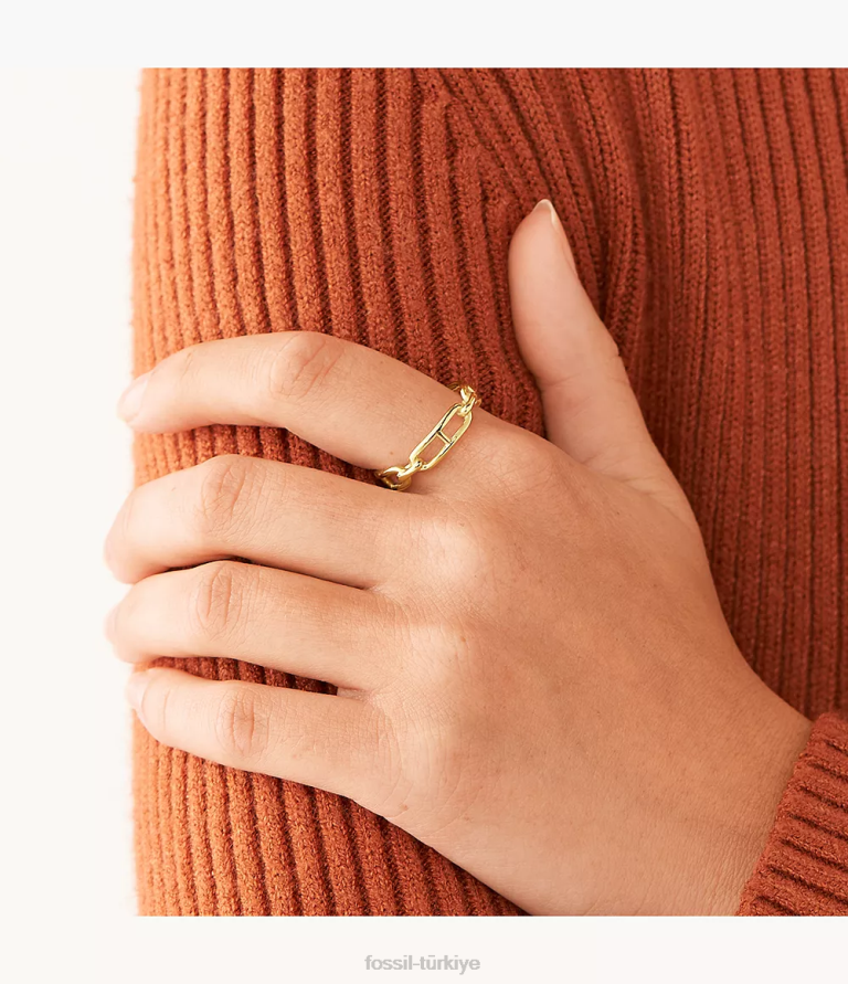 Fossil 6J041117 altın tonu miras essentials paslanmaz çelik bant halkası takı kadınlar