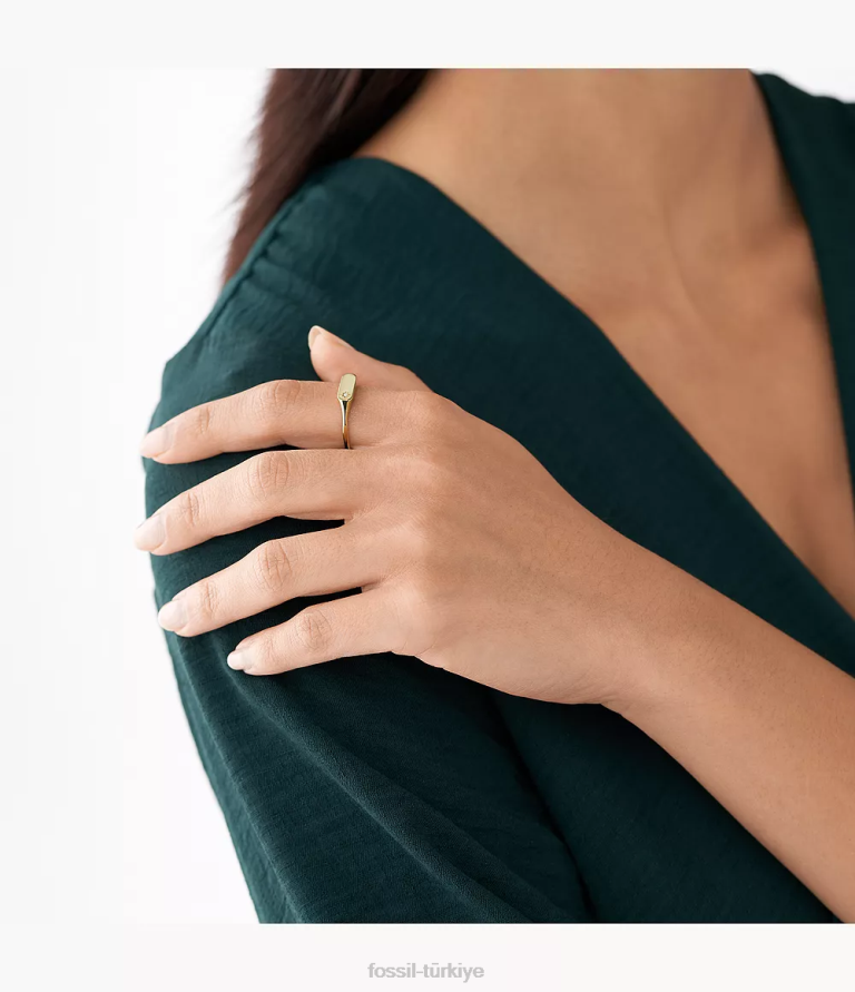 Fossil 6J041119 altın tonu miras essentials paslanmaz çelik çubuk halkası takı kadınlar