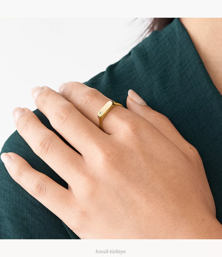 Fossil 6J041119 altın tonu miras essentials paslanmaz çelik çubuk halkası takı kadınlar