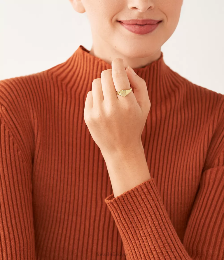 Fossil 6J041120 altın tonu miras essentials paslanmaz çelik kalkan halkası takı kadınlar