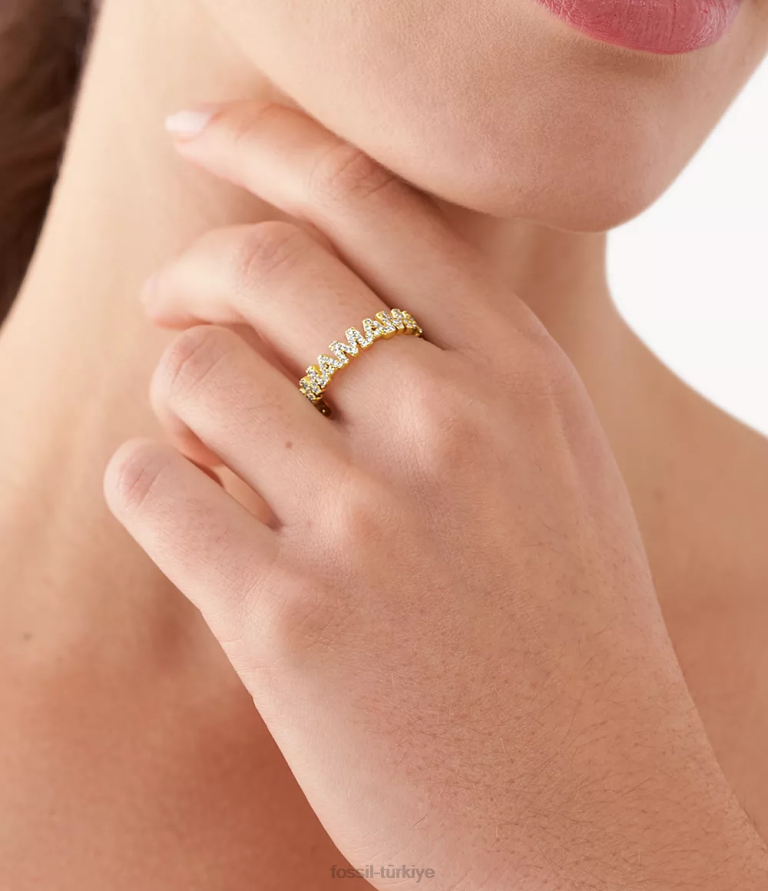 Fossil 6J041158 altın tonu ela pirinç bant halkası takı kadınlar