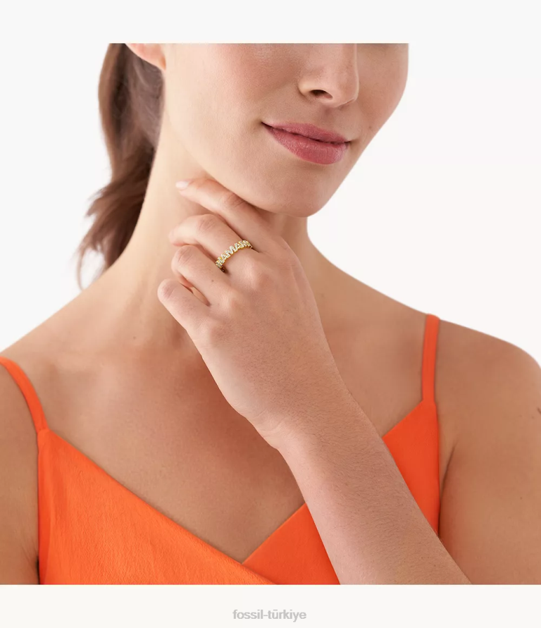 Fossil 6J041158 altın tonu ela pirinç bant halkası takı kadınlar