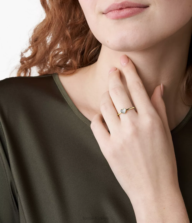 Fossil 6J041175 altın tonu sutton klasik sevgililer günü paslanmaz çelik kalp merkezi odak halkası takı kadınlar