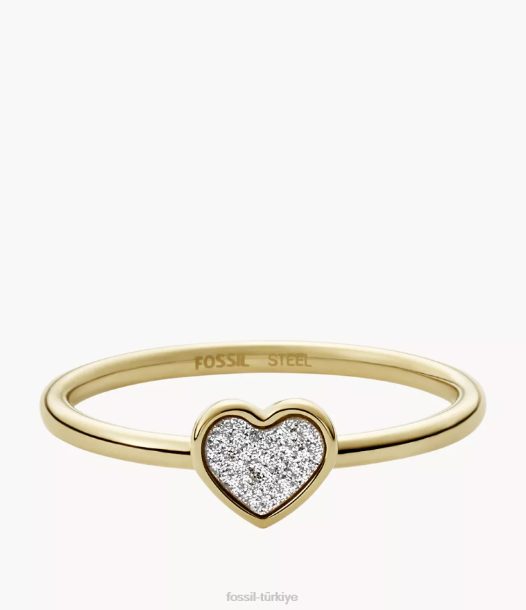 Fossil 6J041175 altın tonu sutton klasik sevgililer günü paslanmaz çelik kalp merkezi odak halkası takı kadınlar