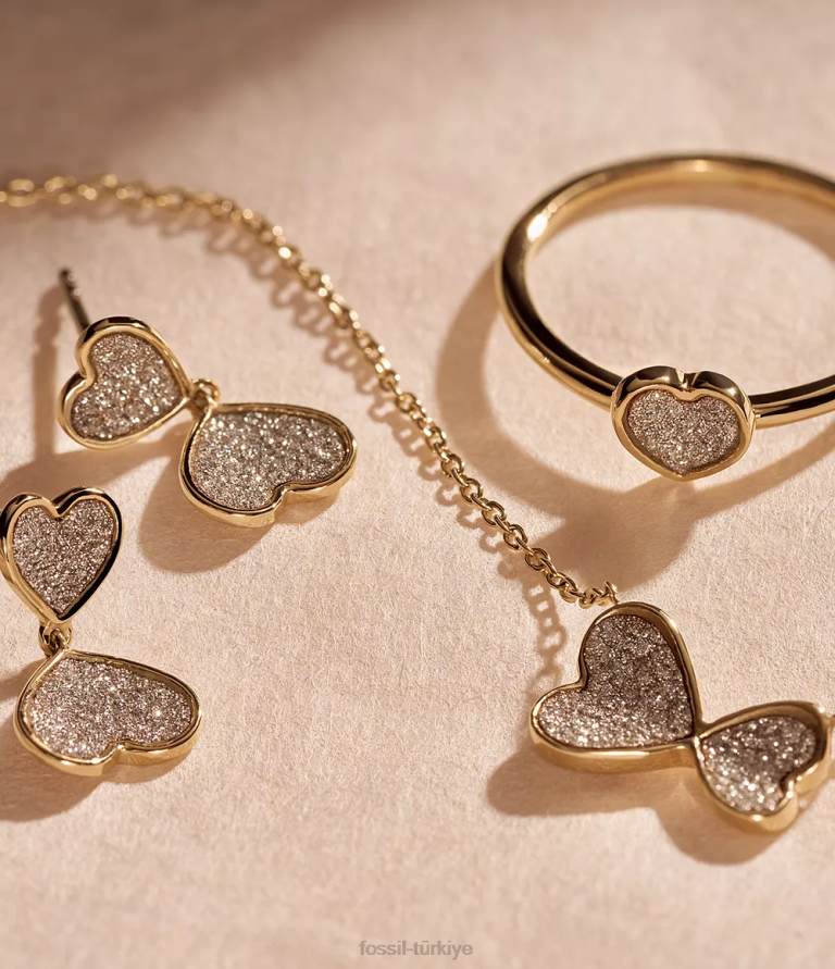 Fossil 6J041175 altın tonu sutton klasik sevgililer günü paslanmaz çelik kalp merkezi odak halkası takı kadınlar