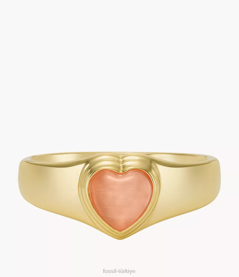 Fossil 6J041195 yumuşak pembe merritt reçine kalp mühür yüzüğü takı kadınlar