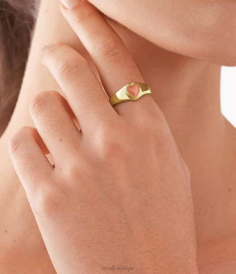 Fossil 6J041195 yumuşak pembe merritt reçine kalp mühür yüzüğü takı kadınlar