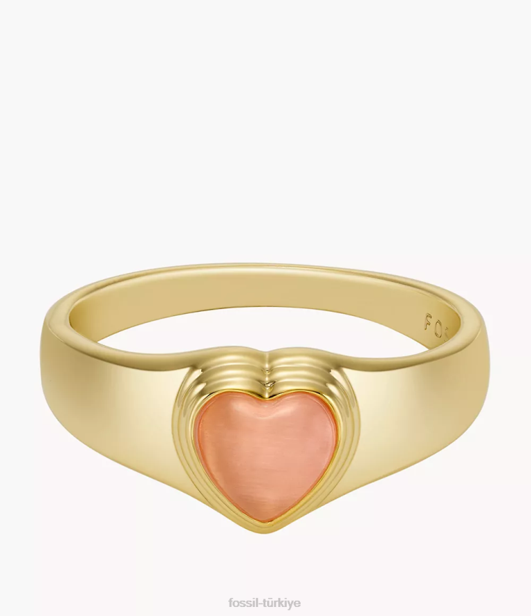 Fossil 6J041195 yumuşak pembe merritt reçine kalp mühür yüzüğü takı kadınlar