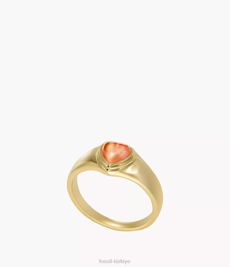 Fossil 6J041195 yumuşak pembe merritt reçine kalp mühür yüzüğü takı kadınlar