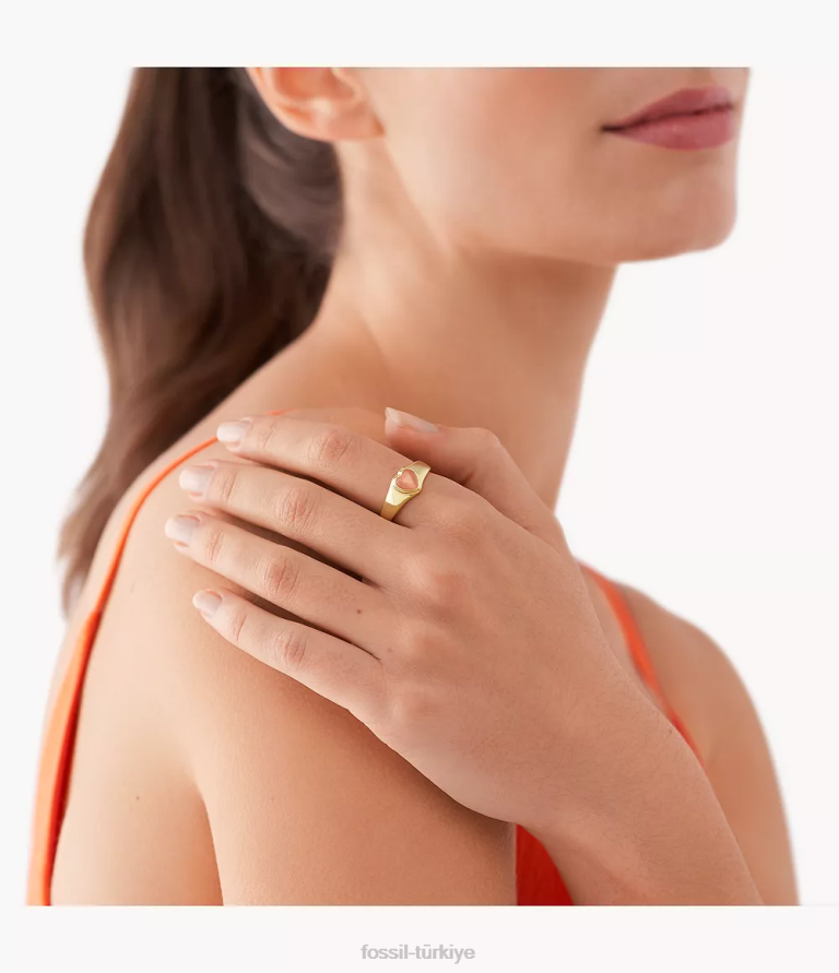 Fossil 6J041195 yumuşak pembe merritt reçine kalp mühür yüzüğü takı kadınlar