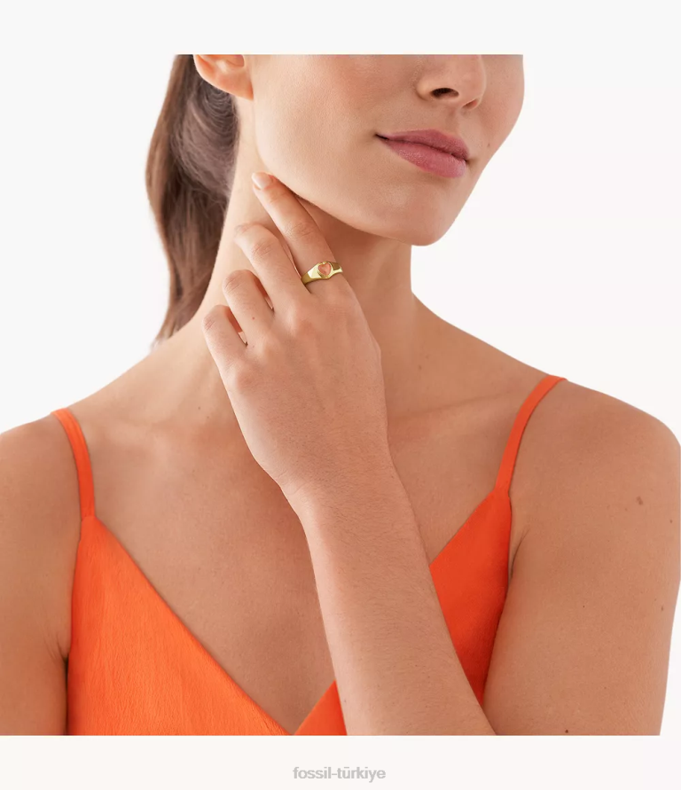 Fossil 6J041195 yumuşak pembe merritt reçine kalp mühür yüzüğü takı kadınlar