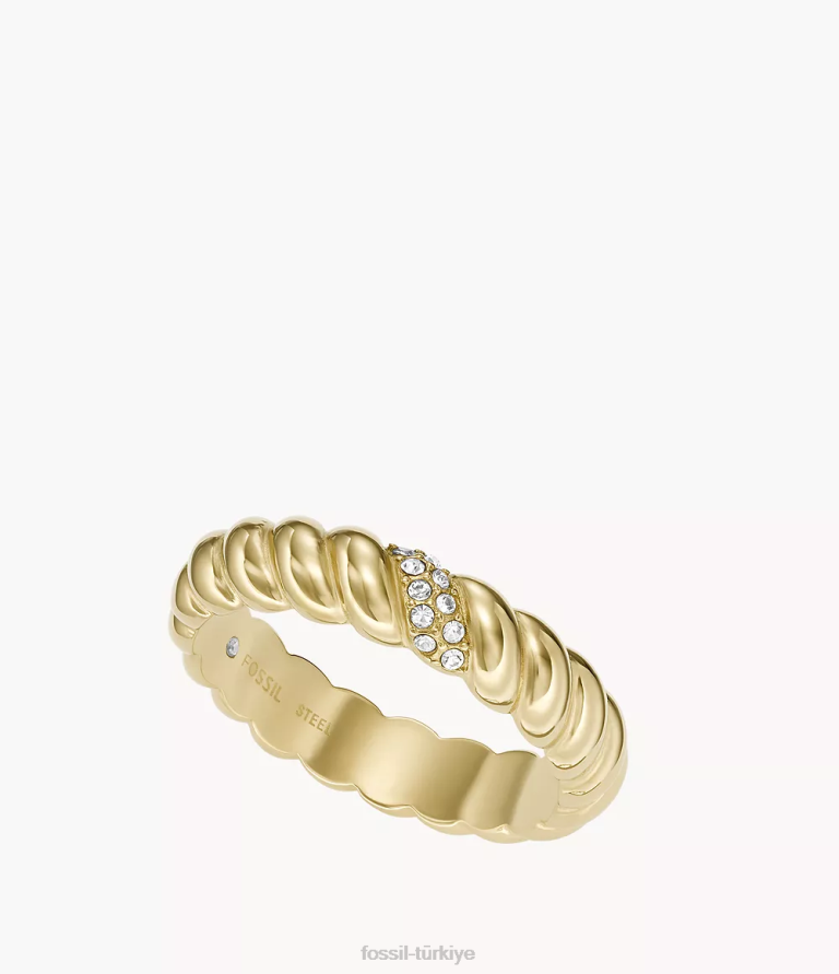 Fossil 6J041197 altın tonu vintage büküm paslanmaz çelik bant halkası takı kadınlar