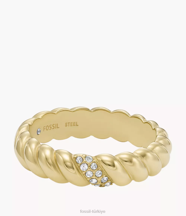 Fossil 6J041197 altın tonu vintage büküm paslanmaz çelik bant halkası takı kadınlar
